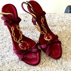 Giuseppe Zanotti Red Suede Gold Chain with Ruby Jewel